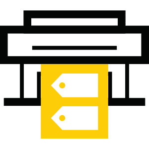 Efficient label printer icon with yellow shipping labels being printed