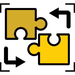 Two puzzle pieces with arrows showing component substitution process icon