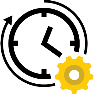 Clock with gear icon representing overtime management and time tracking