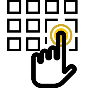 Hand pointing at grid of squares icon representing wave picking warehouse process