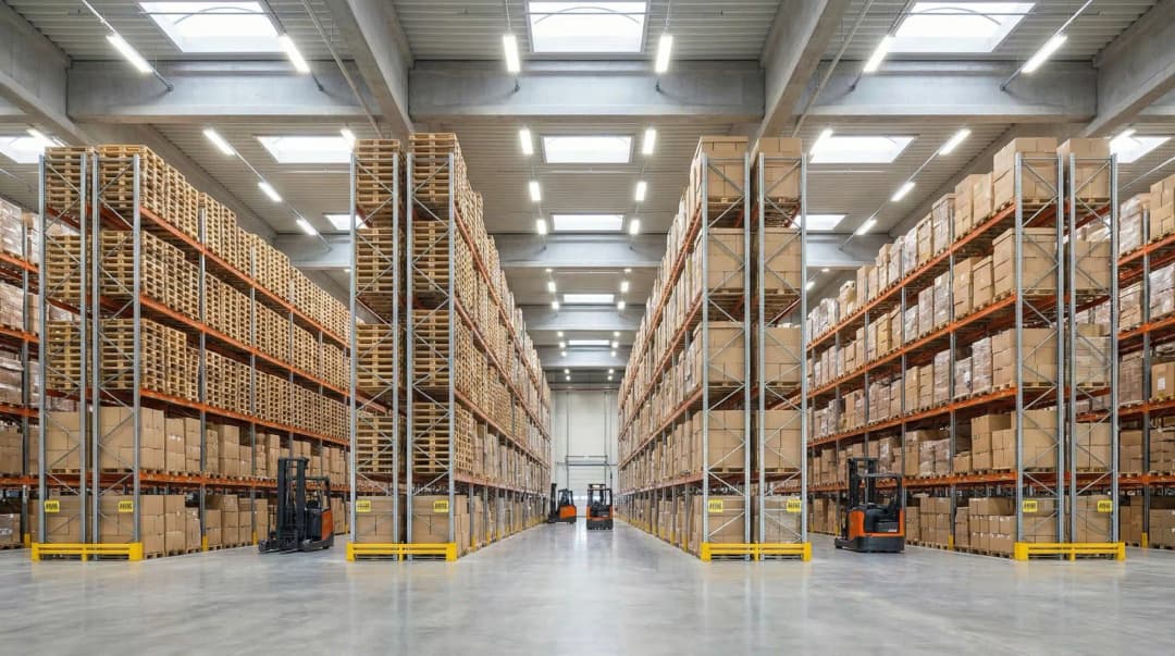 illustration of large warehouse with pallet racking system