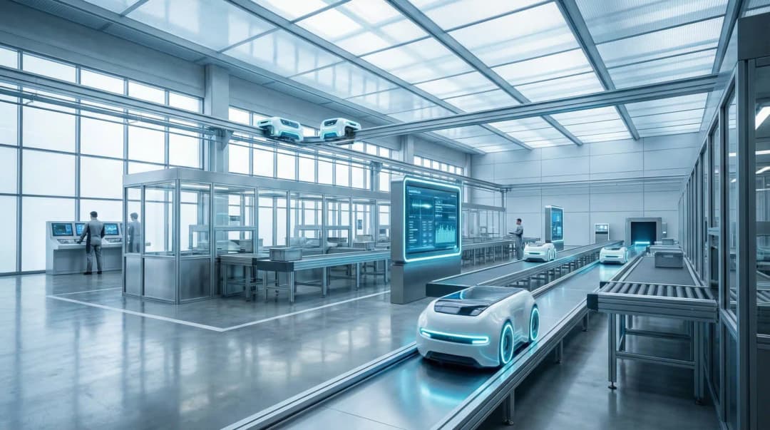 warehouse automation robots in futuristic illustration