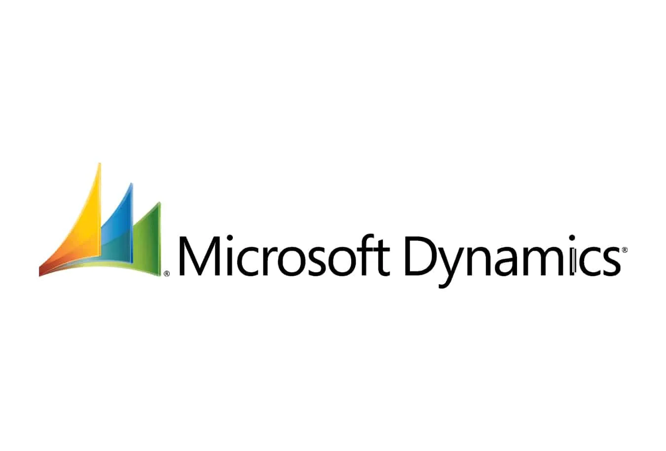 Microsoft Dynamics logo featuring colorful triangular design for unified business integration solutions
