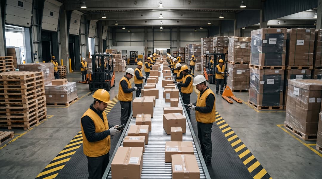 Warehouse workers scanning packages at dock