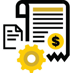 3PL billing invoice icon with dollar sign and customizable settings gear