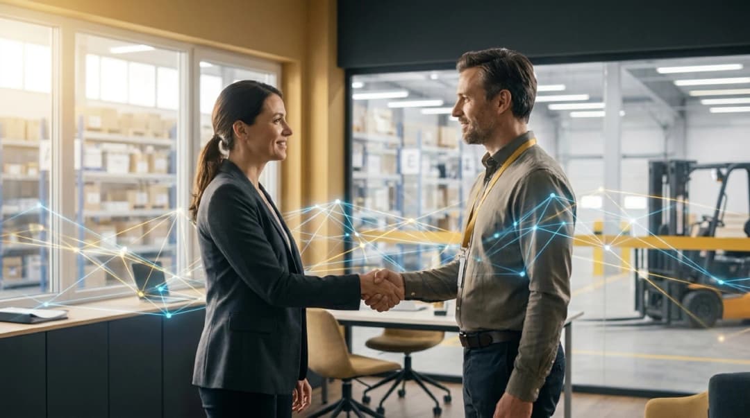 Business handshake with digital network overlay representing strategic technology partnership