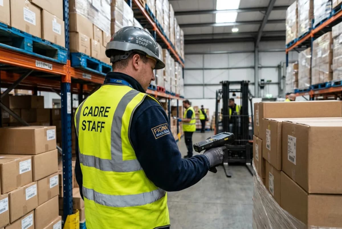 a-caucasian-female-warehouse-worker-in-a-distribution warehouse in front of a conveyor