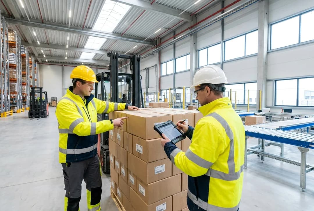 warehouse workers receiving products and checking them for putaway