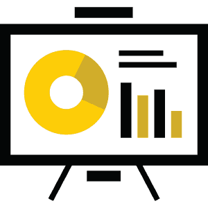 easel with a pie chart and growth chart