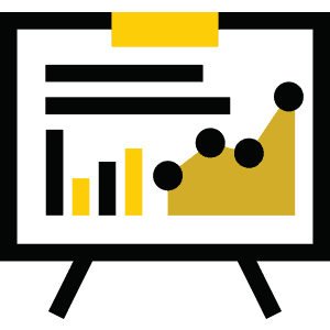 Presentation easel icon with bar charts and upward trending line graph