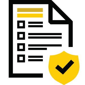 Safety compliance checklist icon with yellow shield and black checkmark