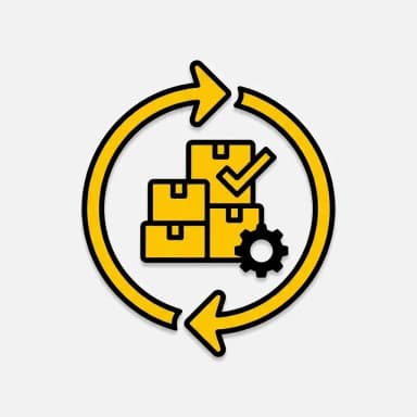 Cycle Count Workload Management icon - yellow and black flat design