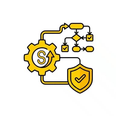 Supervisor Controls and Workflow icon - yellow and black flat design
