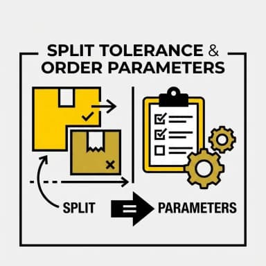 Split tolerance and order parameters warehouse management process icon with package splitting workflow