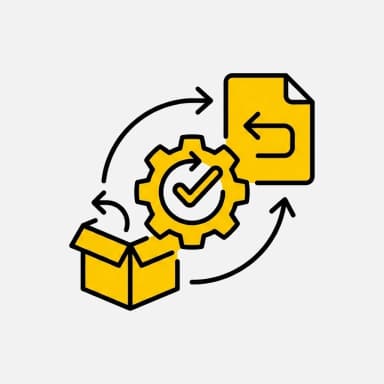 Returns Goods Authorization (RGA) Workflow icon - yellow and black flat design