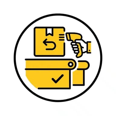 Returns Receiving and Check-In icon - yellow and black flat design
