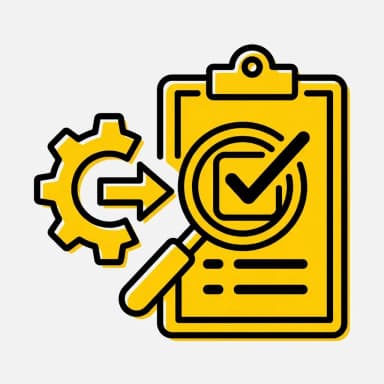 Disposition and Quality Control icon - yellow and black flat design