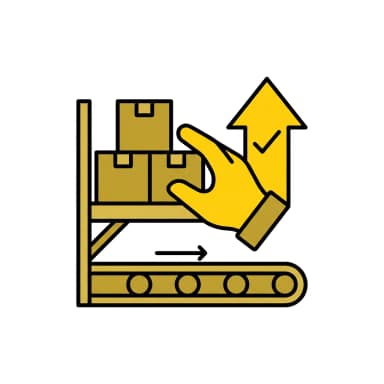 Wave picking warehouse management system icon with conveyor belt and upward arrow