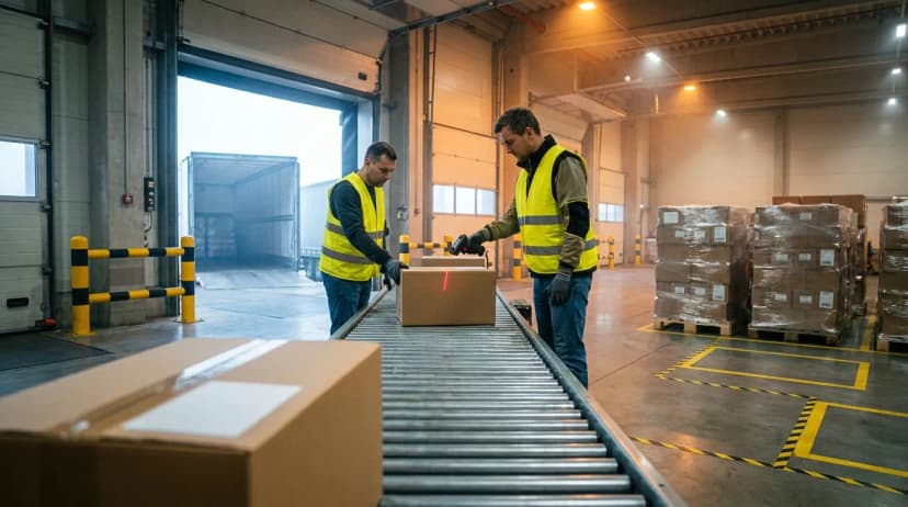 Workers scanning inbound cartons for an EDI advance shipping notice
