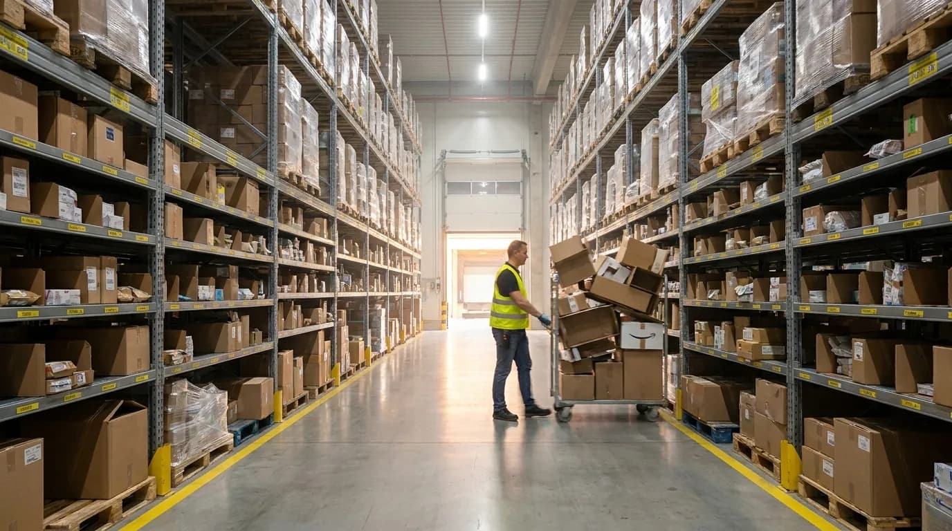 Warehouse aisle illustrating cartonization meaning for cartonization software