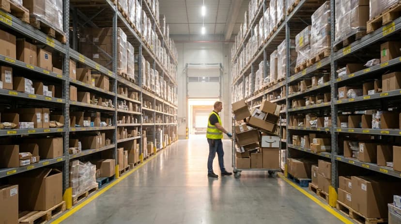 Warehouse aisle illustrating cartonization meaning for cartonization software