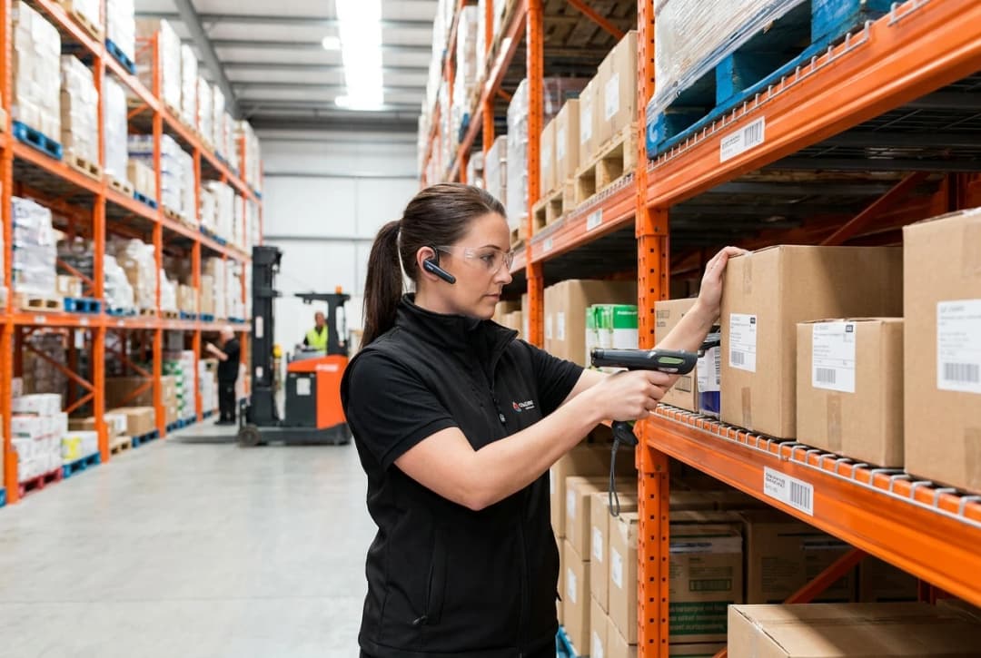 warehouse worker checking inventory to confirm counts