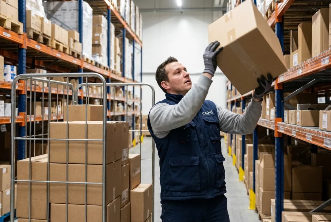 product putaway - warehouse worker putting an item on the shelf