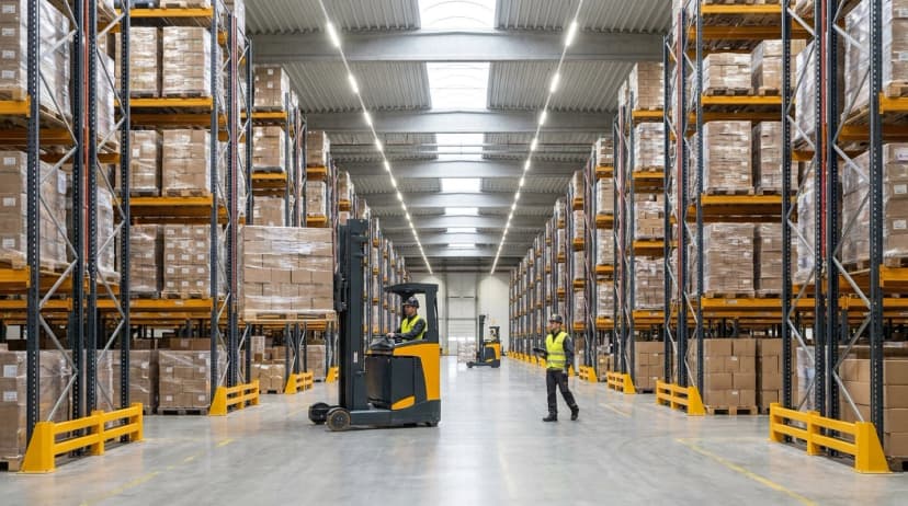 illustration of large warehouse with pallet racking system