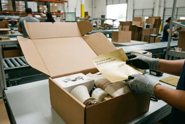 warehouse worker putting a box on a rack