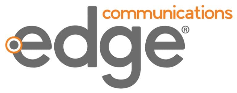 Edge Communications logo with gray and orange text design