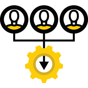 3 people connected with lines with an arrow pointing down
