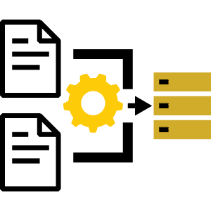 two pieces of paper connected to a settings icon and menu
