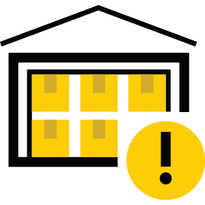 warehouse full of boxes with a exclamation icon