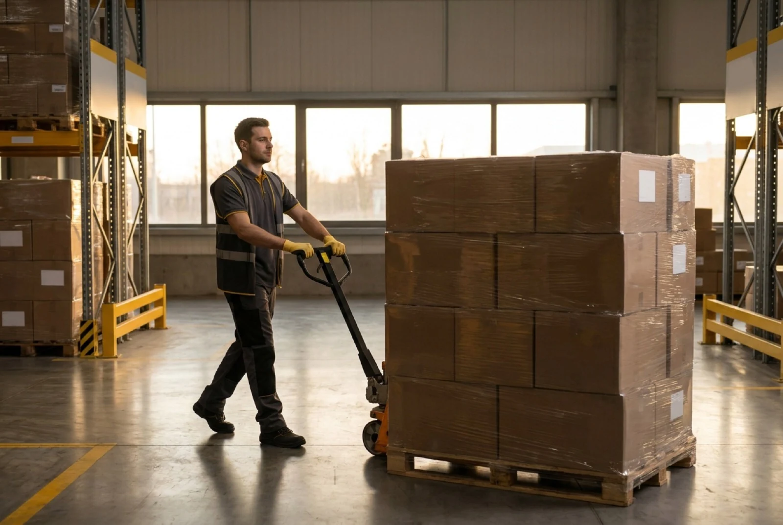 moving a pallet full of boxes