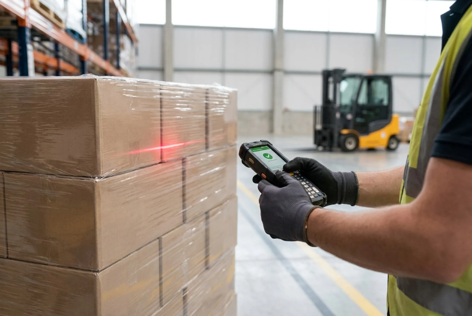 scanning a pallet to confirm the correct amount was received