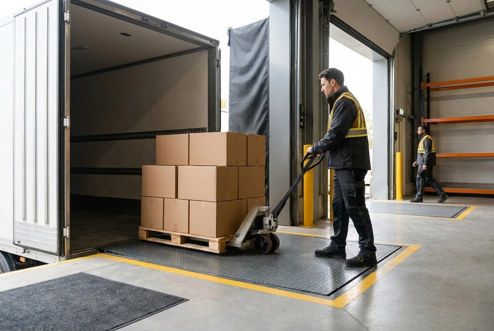 unloading a pallet from a truck