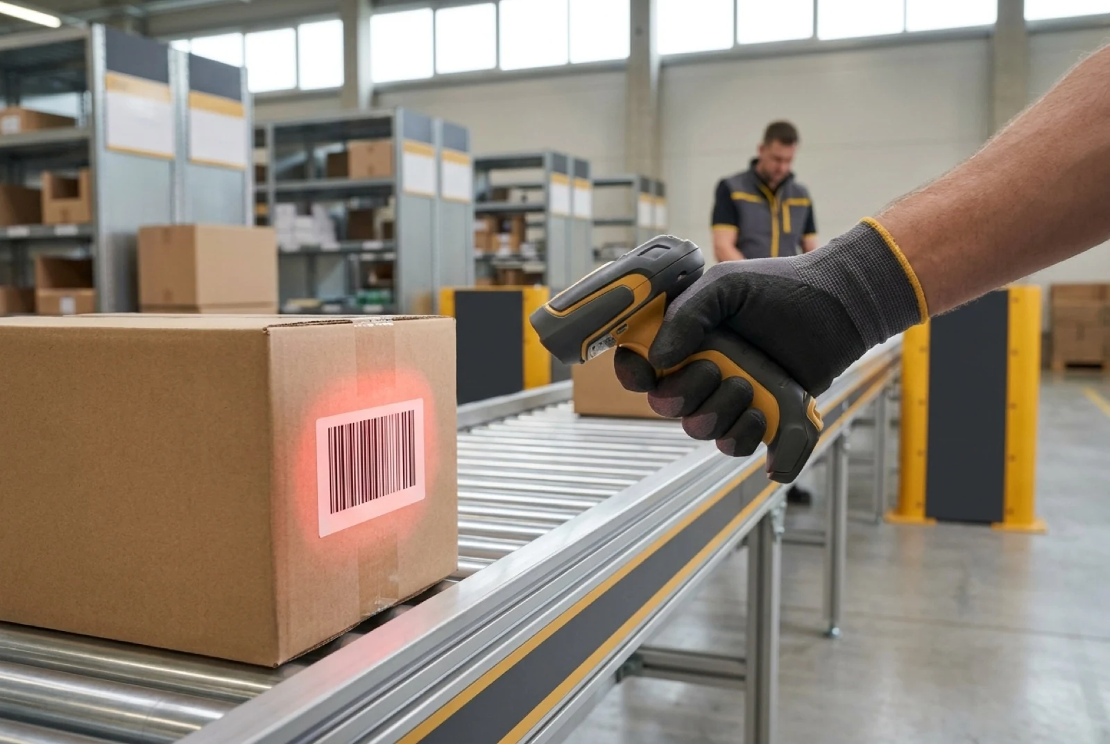 RF scanner scanning a box barcode
