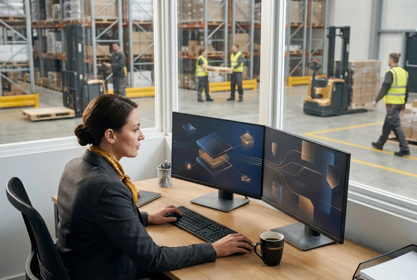 consumer ordering an item with a line drawn to a various forms of shipment with a circle in the middle representing a supply chain disruption