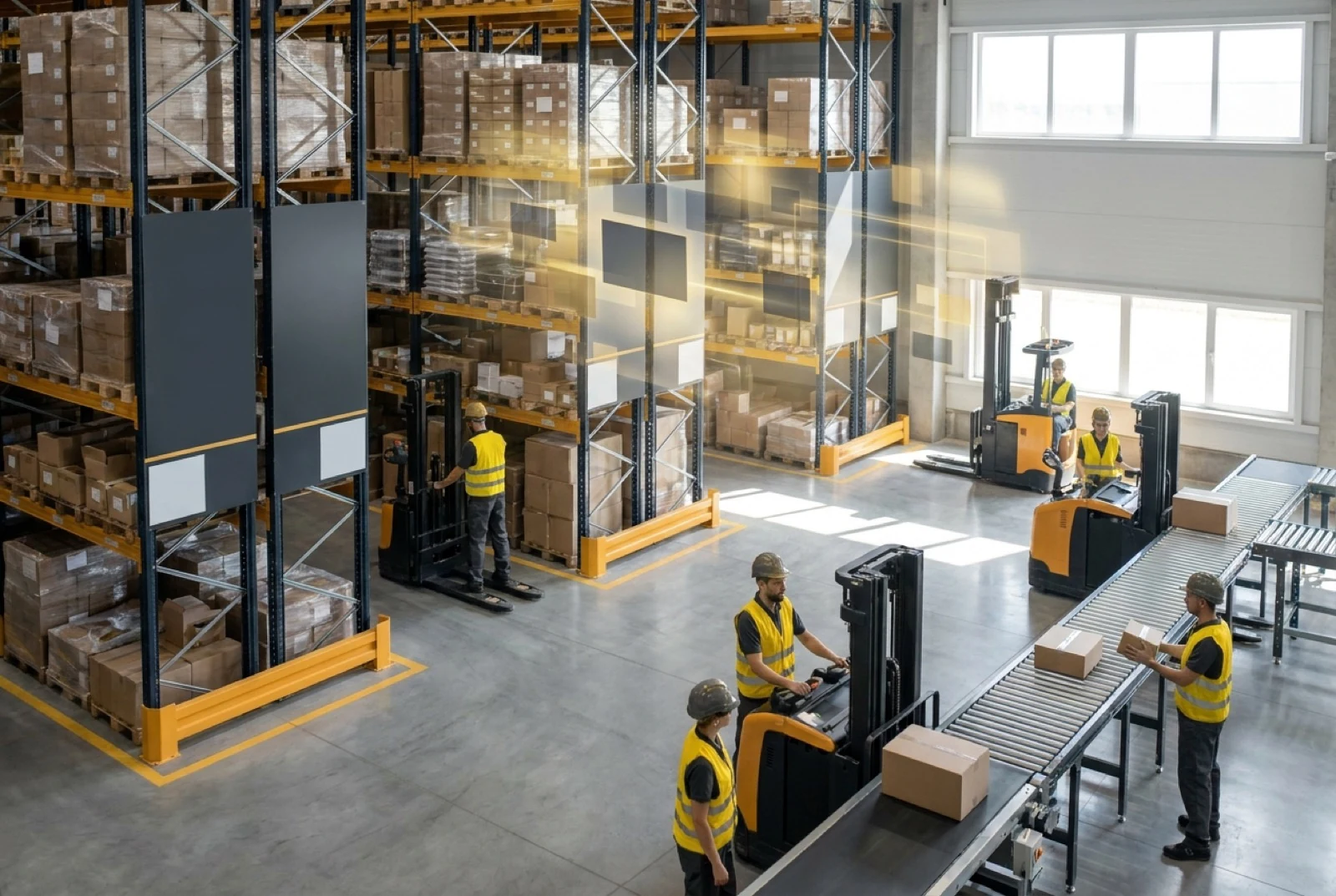 a manufacturing facility overlaid with KPIs showing how long it took to complete that process