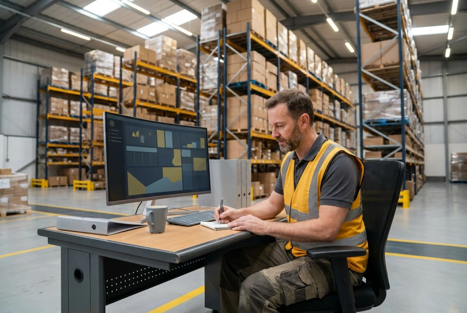 manager creating warehouse sops on computer