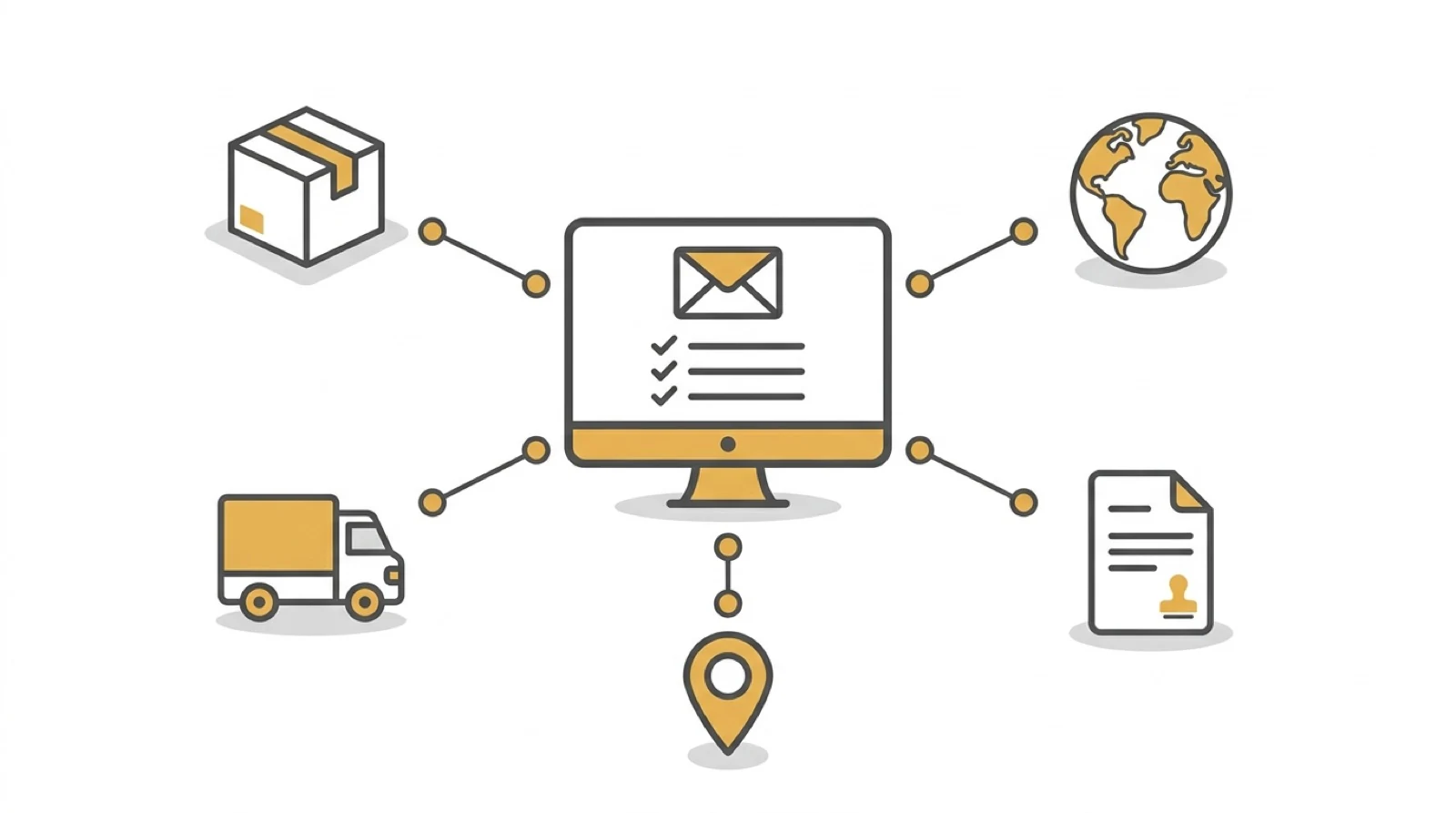 Warehouse management system dashboard connecting inventory, shipping, and global logistics operations