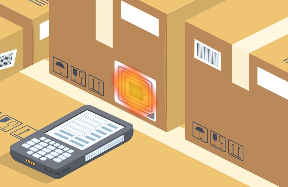 RF scanner scanning a box barcode
