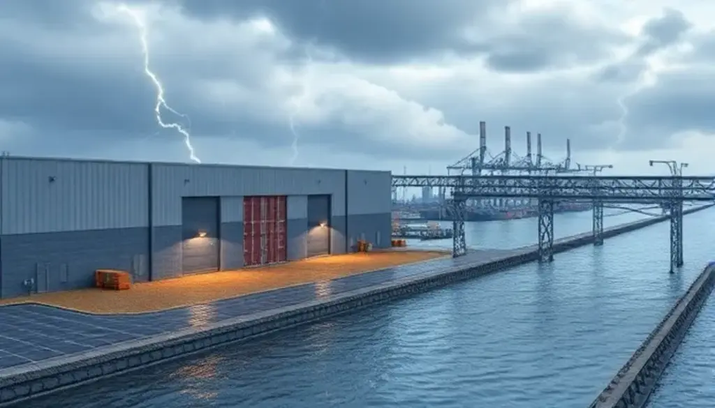 lightning and flooding near warehouse