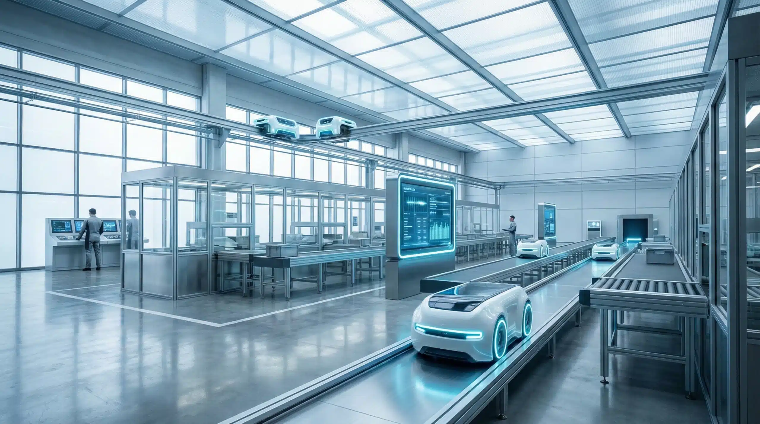 warehouse automation robots in futuristic illustration