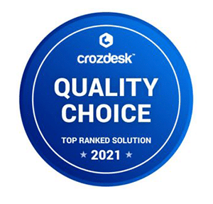 Crozdesk Quality Choice award badge 2021 top ranked solution blue circular seal