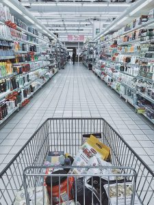 shopping cart in store aisle