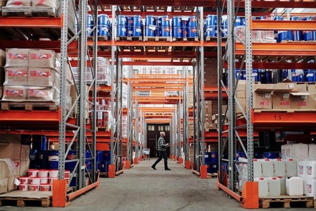 racks with products in a warehouse