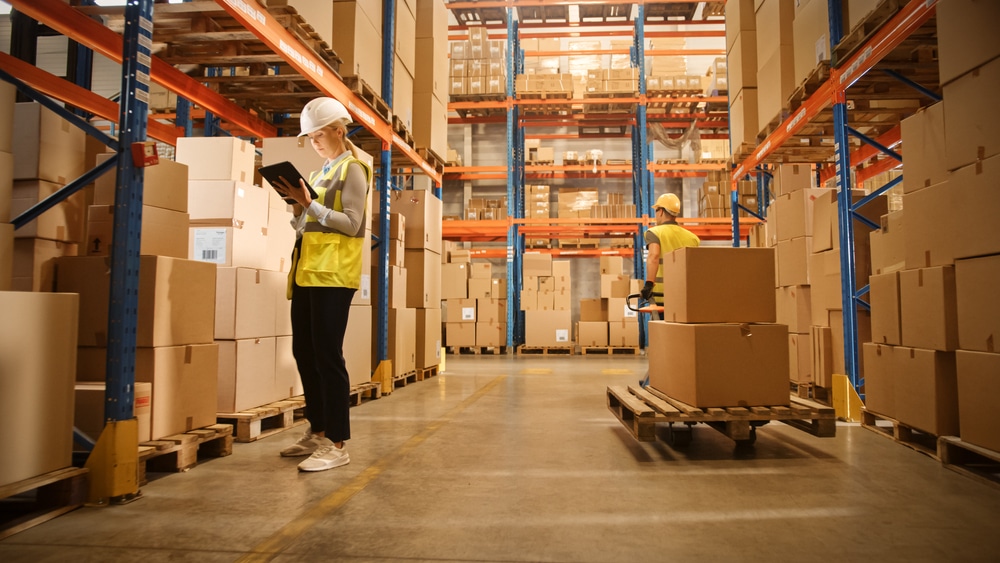 woman checking inventory in the warehouse