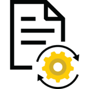 piece of paper and settings icon with arrows showing a continuous process