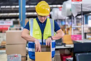 warehouse worker packing a box